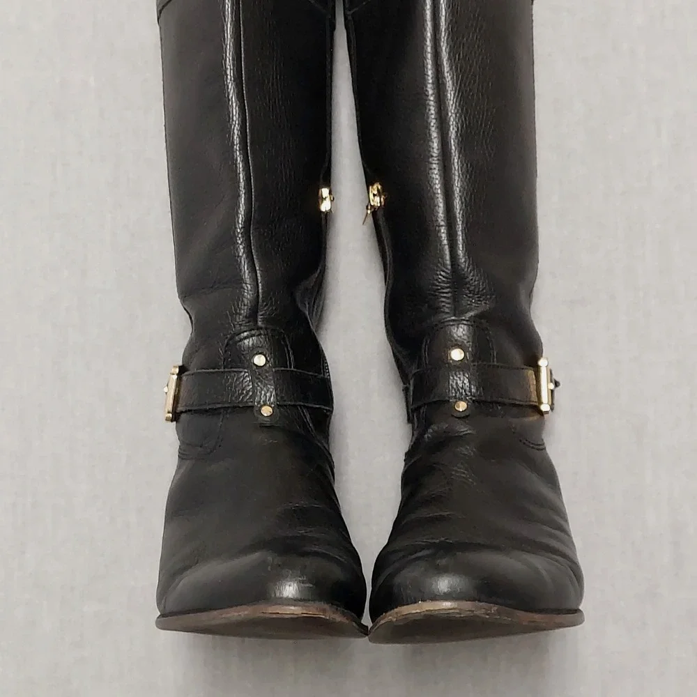 Banana Republic Riding Boots Womens 10M Black Leather Knee High Zip Equestrian